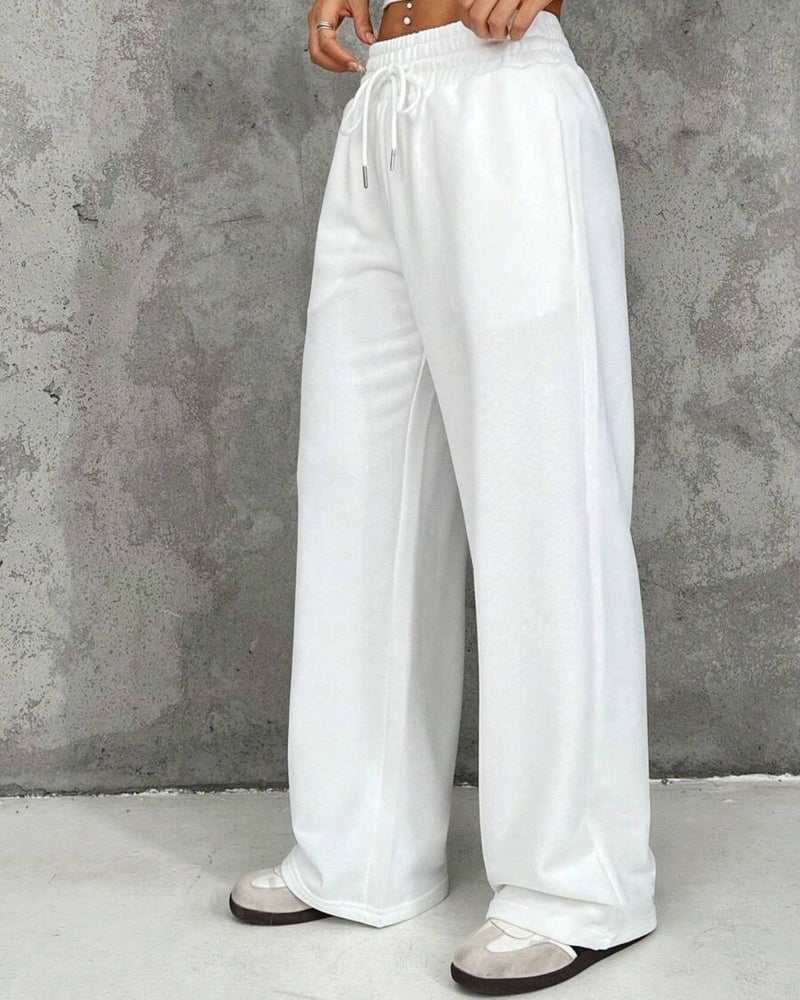 FLYNOFF White Korean Solid Loose Fit Women Track Pant - Image 2